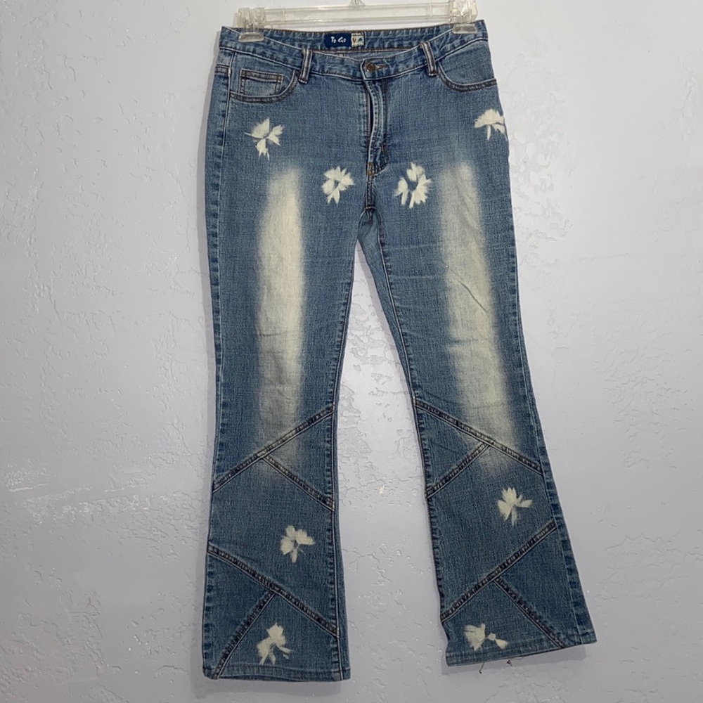 Vtg To Go USA Y2K Light Wash Low Rise Controlled Bleach Cropped Jeans 30” Waist